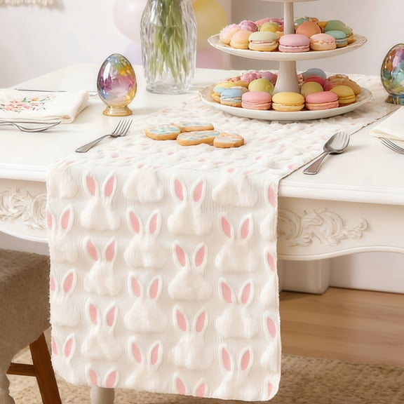 Easter Table Runner Bunny Table Runner Plush Spring Table Runner for Easter Day Home Dining Room Kitchen Table Decor 72x13 Inch