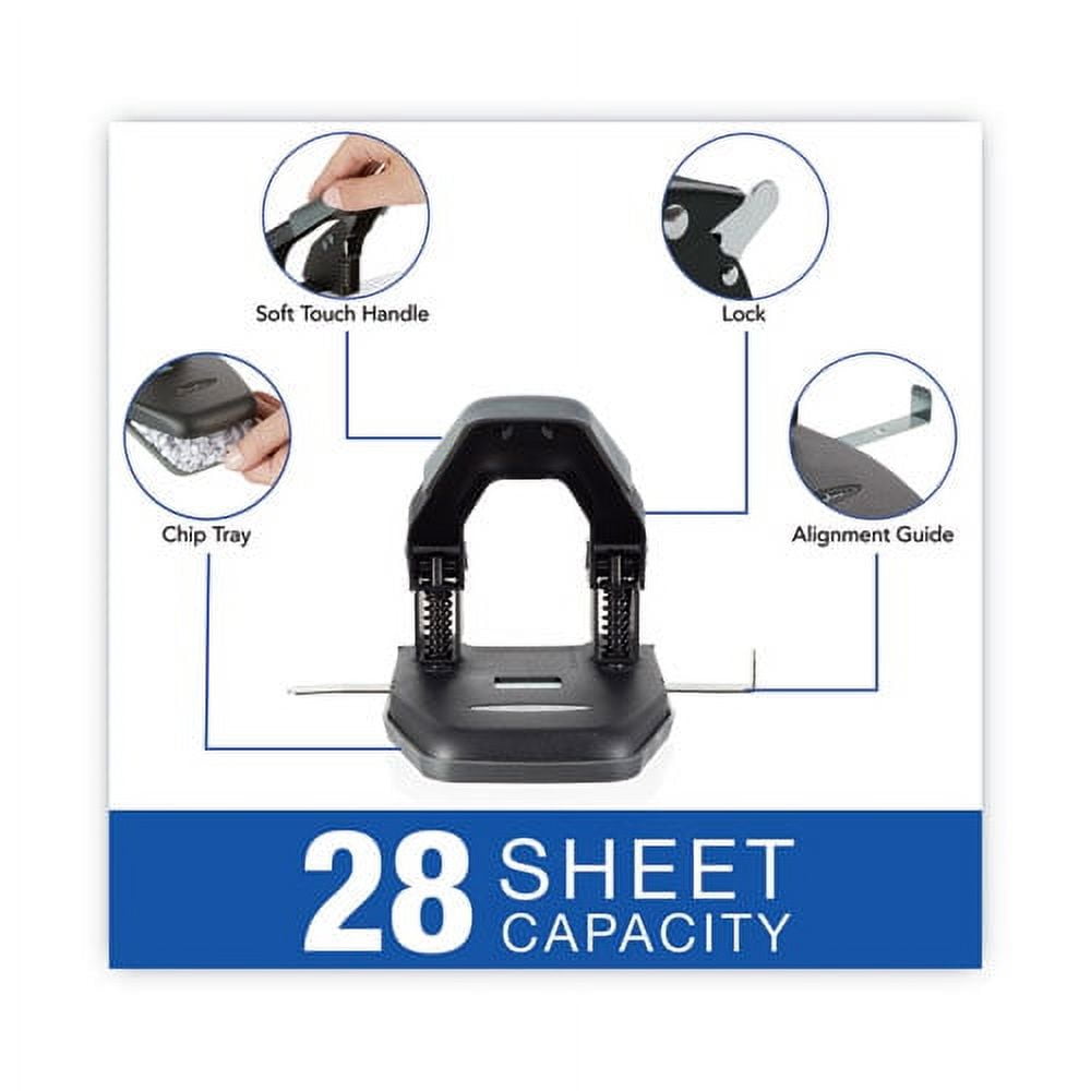28-Sheet Comfort Handle Steel Two-Hole Punch, 1/4" Holes, Black/gray | Bundle of 5 Each