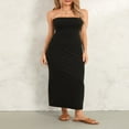 thumbnail image 4 of Women Long Bodycon Dress Solid Color Boat Neck Strapless Tube Dress, 4 of 9