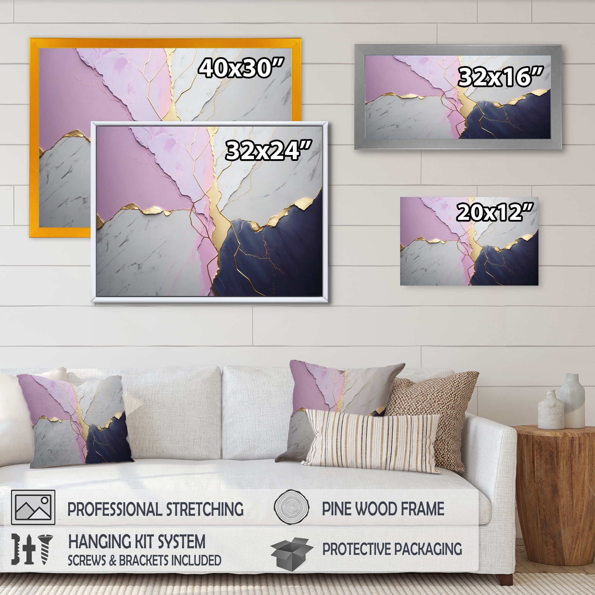 Designart Abstract Geode Pink IV Canvas Wall Art
