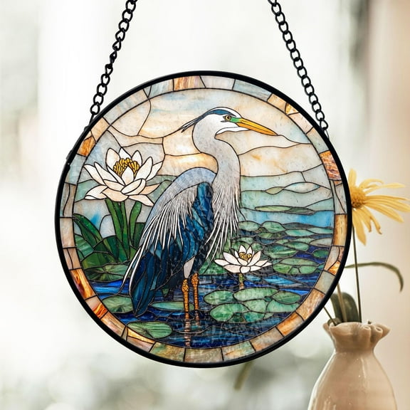 Blue Heron Stained Glass Suncatcher, Nature Window Decor, Water Lily Theme, Bird Lovers Home Accent, Unique Wildlife Gift, Gift For Mom 4295526968