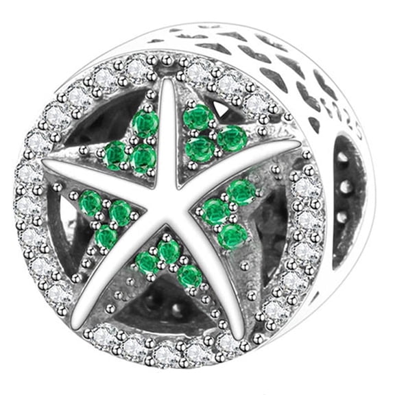 925 Sterling Silver Green CZ Starfish Charm for Bracelet Charms Bangle Pendant Jewelry