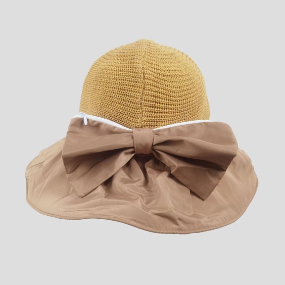 Women's Foldable Packable Sun Hats with Bow Bag- Brown