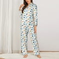 thumbnail image 2 of KLL Undersea Animals Print Women's Long Sleeve Pajamas with Pants Sleepwear Loungewear 2 Set-Small, 2 of 7