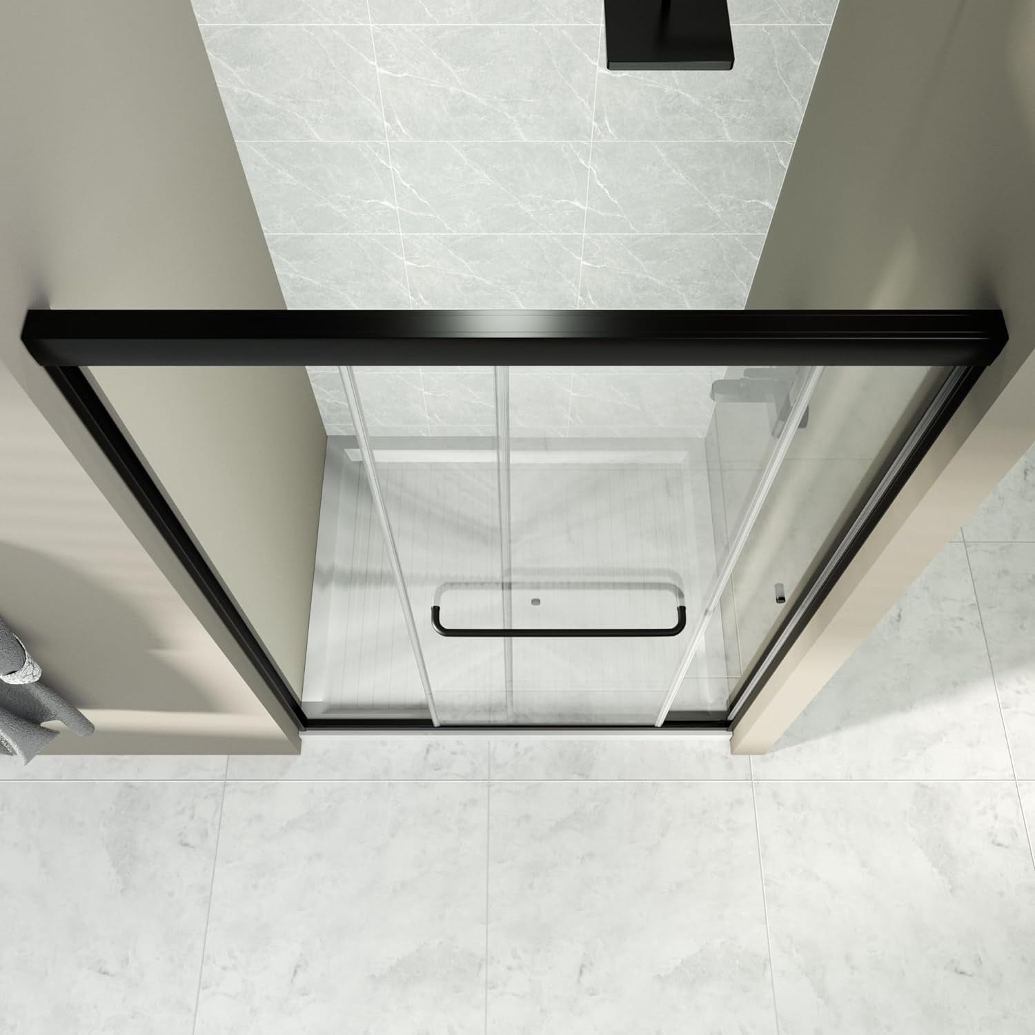 44-48" W x 72" H Semi-Frameless Sliding Glass Shower Door,  Matte Black Finish Shower Door with 1/4'' (6mm) Clear SGCC Tempered Glass