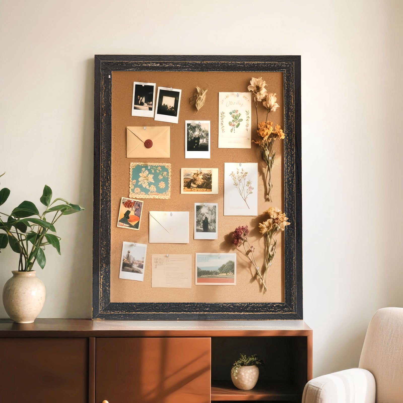 Cork Board Bulletin - 24" X 18" Rustic Black Frame Corkboard For Wall Decorative Pin  Message Vision Picture Photo
