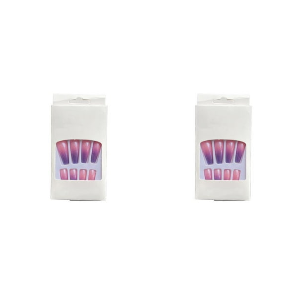 Seitruly 1 Juego de prensa de punta francesa en las uñas, uñas artificiales extralargas con degradado, envolturas de moda desmontables, Kit de tipo 7 Pegamento 2g, gelatina 24 piezas 2piezas