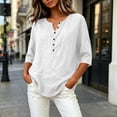 thumbnail image 3 of TGSLY Women's 3/4 Sleeve Tops Lightweight Soft Henley V Neck Half-Button Front Cotton Shirts Loose Fit Dressy Casual Solid Color Blouses XL, 3 of 7