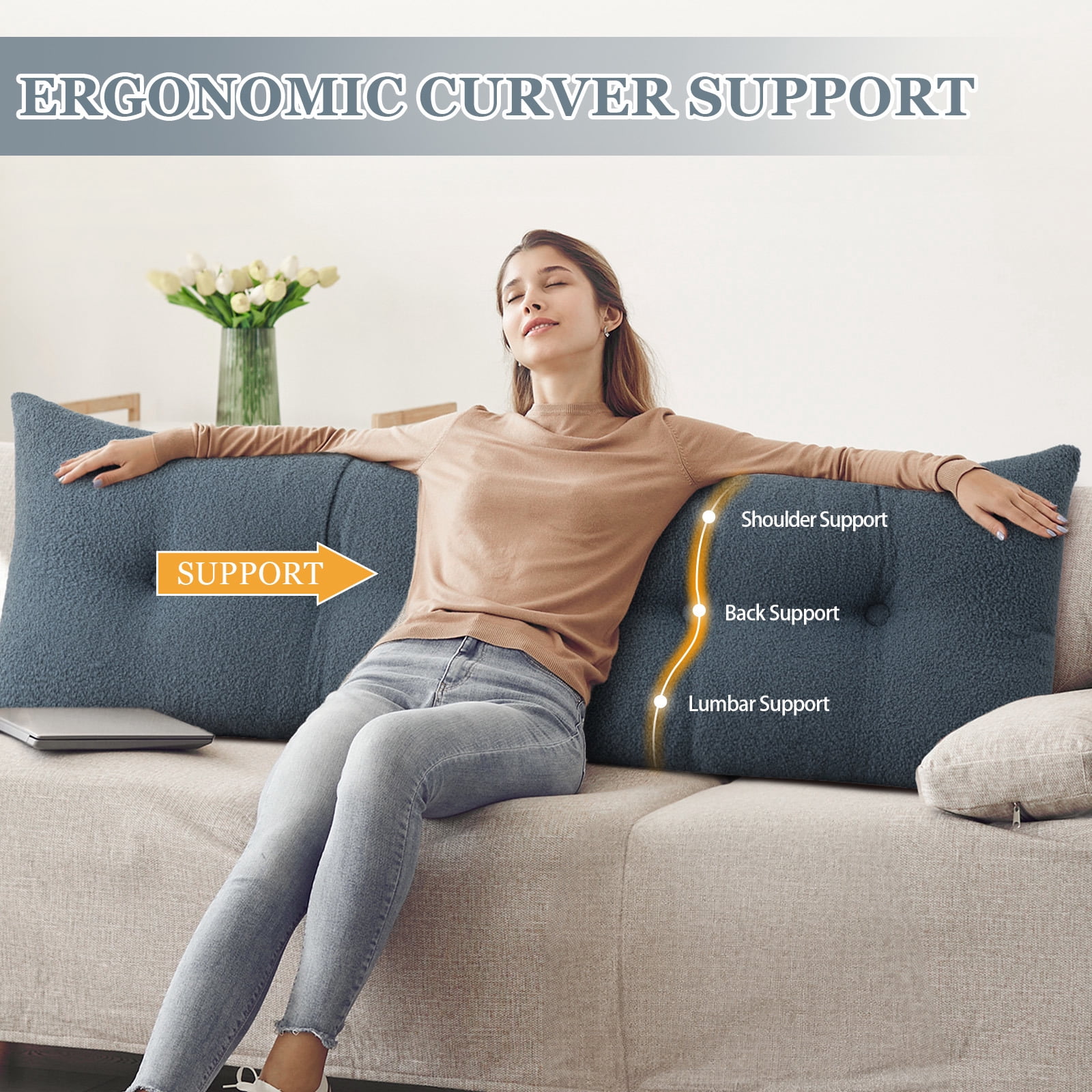 ANMINY Headboard Pillow, Teddy Velvet Fabric, Bed Rest Reading Pillow, Removable & Washable Cover, Daybed Wedge Pillow for Queen Beds
