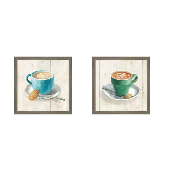 Great Art Now Wake Me Up Coffee by Danhui Nai, 2 Piece Framed Art Set Each 13.5W x 13.5H
