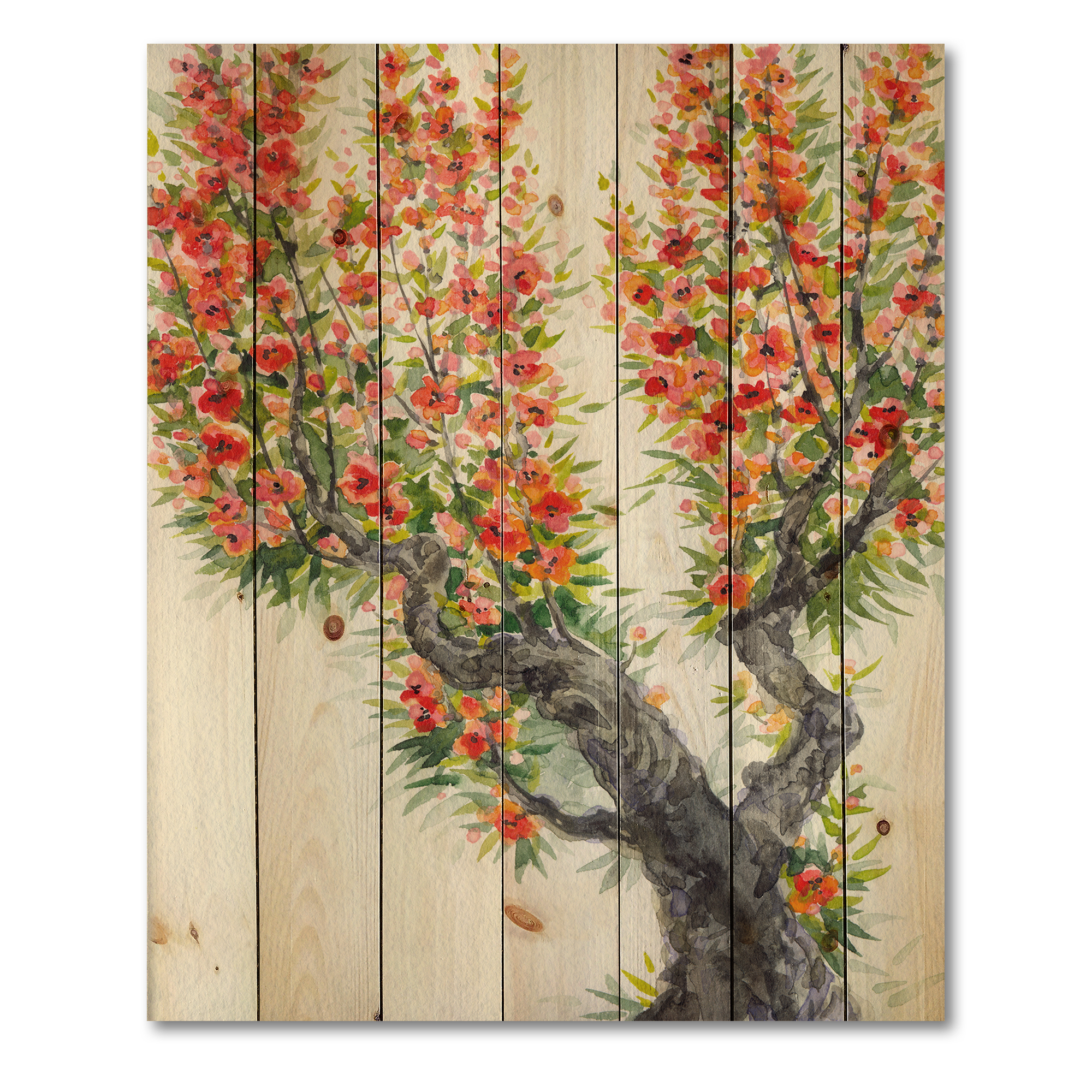 Designart 'Blooming Flowers Of An Old Tree In Spring II' Traditional Print on Natural Pine Wood