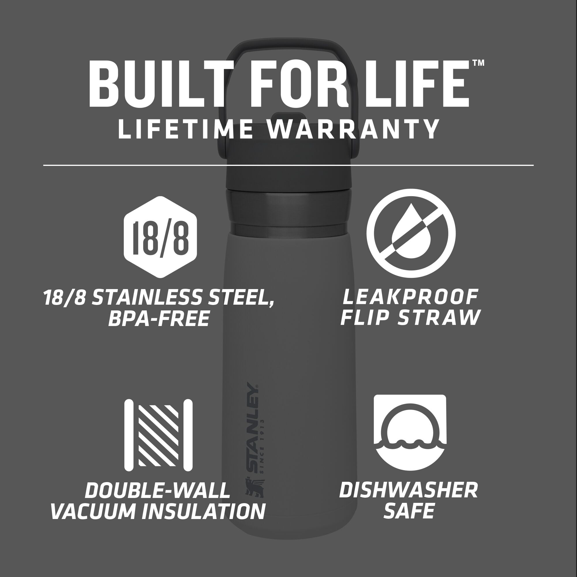 Stanley Flip Straw Insulated Stainless Steel Water Bottle, 22 oz