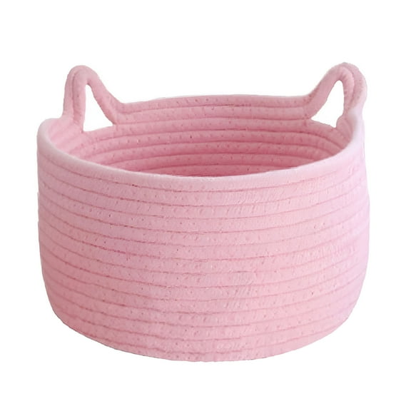 LAMIRO Basket Storage Woven Basket Organizer Decorative Pet Toy Cute Basket Cotton Rope Basket for Gifts Cat Dog Toy Bin Nursery Room Kids Toy - Pink