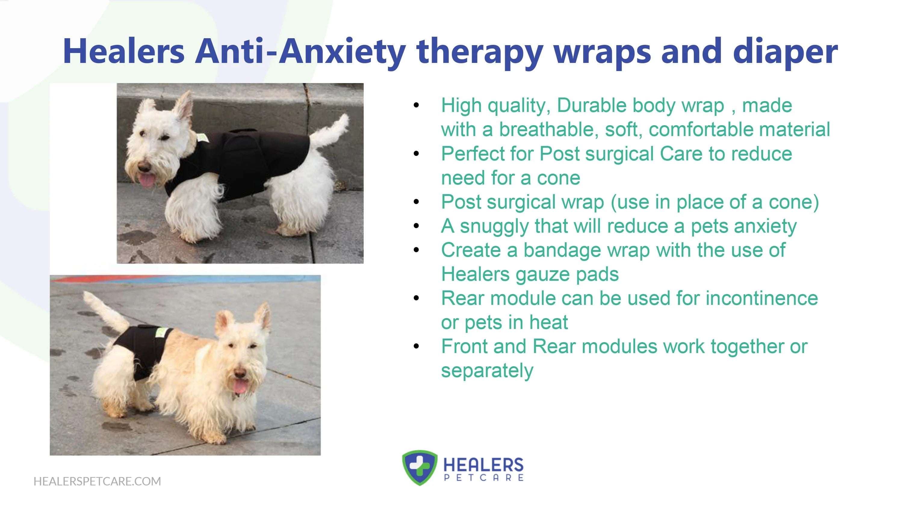 Healers Dog Anxiety Vest and Body Wrap,Front Module, helps reduce anxiety and protect pet post surgery, Pet Apparel,Small