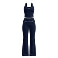 thumbnail image 4 of Telankuip Two Piece Workout Sets for Women Sleeveless V-Neck Racerback Tank Top Matching High Waist Flare Leg Yoga Pants Casual Solid Color Slim Fitted Gym Fitness Running Outfits Dark Blue S, 4 of 4