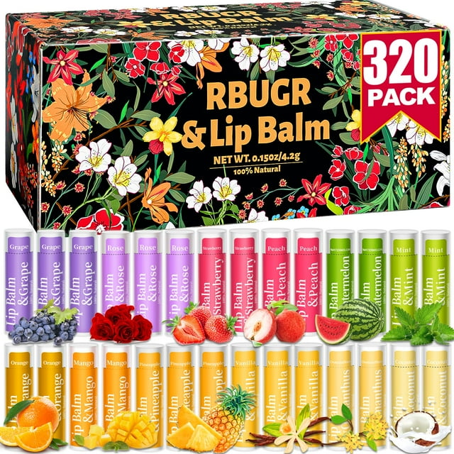 Bálsamo labial RBUGR, 320 unidades, a granel, paquete de 12 sabores, hidratante