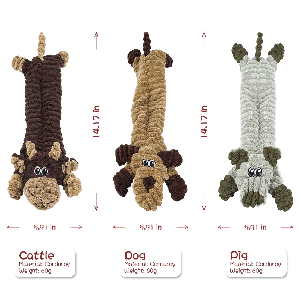 Kepooman 3 Pcs Dog Chew Toy for Teething Chewing and Playtime, No Stuffing Plush Animal Dog Squeaky Toy, Multi-color Kepooman 3 Pcs Dog Chew Toy for Teething Chewing and Playtime, No Stuffing Plush Animal Dog Squeaky Toy, Multi-color