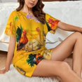 thumbnail image 4 of Xecao The Chicken Family Pattern Women's Short Sleeve Pajama Set Soft Sleepwear Lounge Set with Button Front Top and Drawstring Shorts with Pockets-3X-Large, 4 of 6