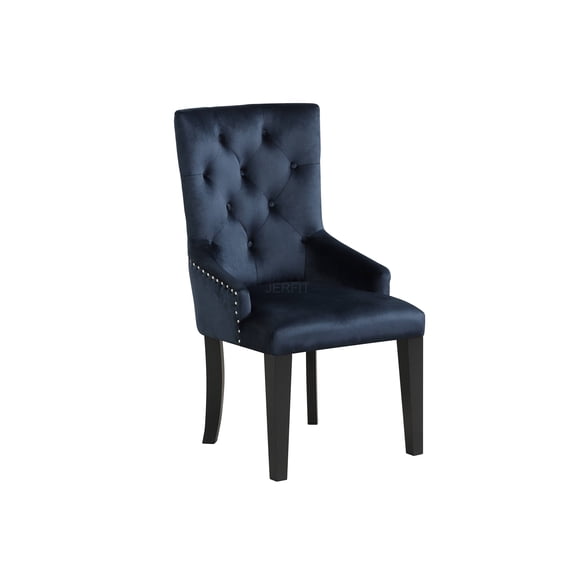 JERFIT Dark Navy Velvet Upholstered Side Chair with Button Tufting and Tapered Wood Legs, Parson Dining Accent Chair for Kitchen, Living Room