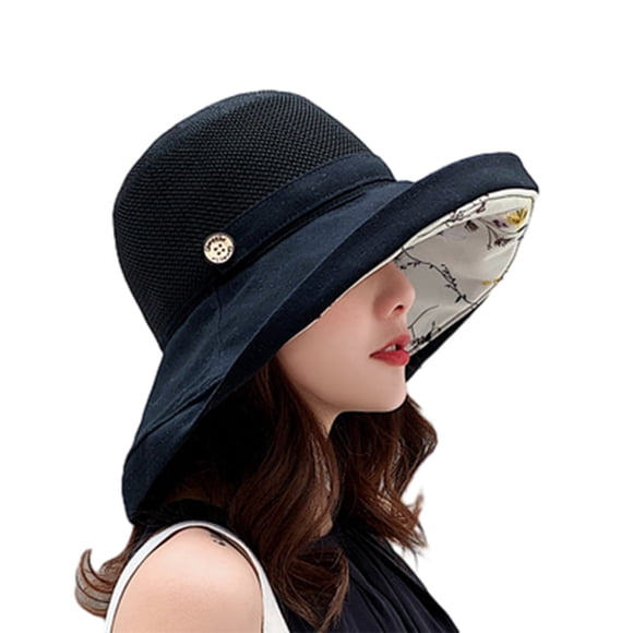 Sombrero de sol Sonducket para mujer con hebilla sombreros de pescador de verano color sólido Negro