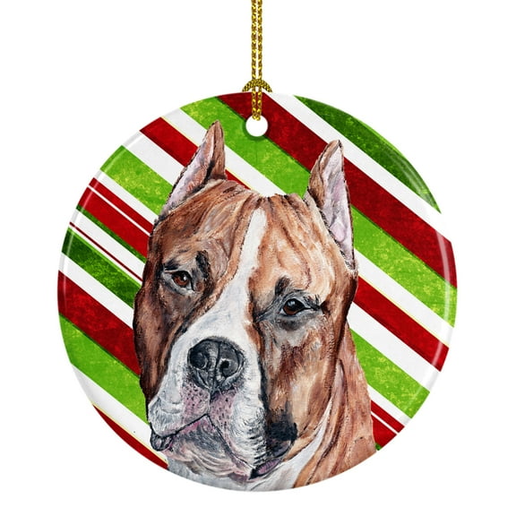 Carolines Treasures SC9800CO1 Staffordshire Bull Terrier Staffie Candy Cane Christmas Ceramic Ornament 3 in multicolor