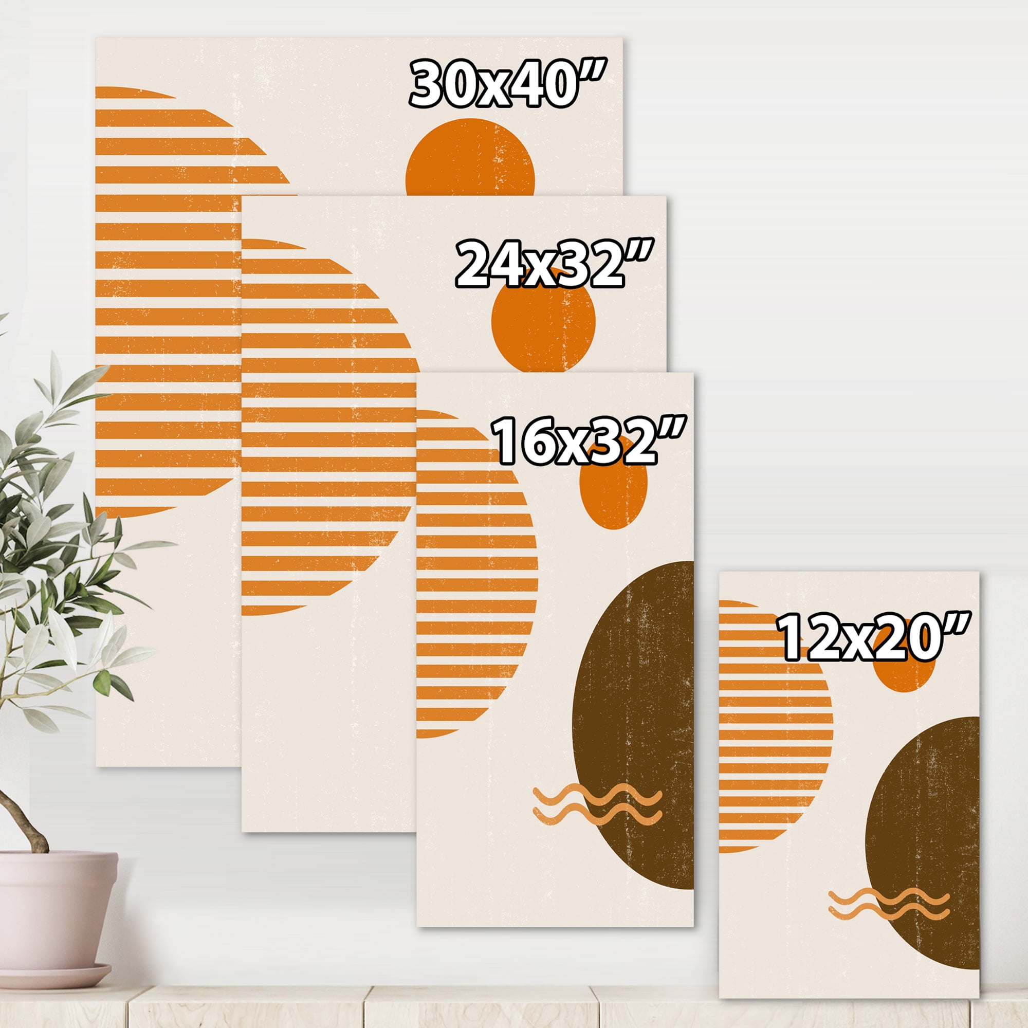 Abstract Minimal Moon and Sun In Earth Tones III 8 in x 12 in Painting Canvas Art Print, by Designart