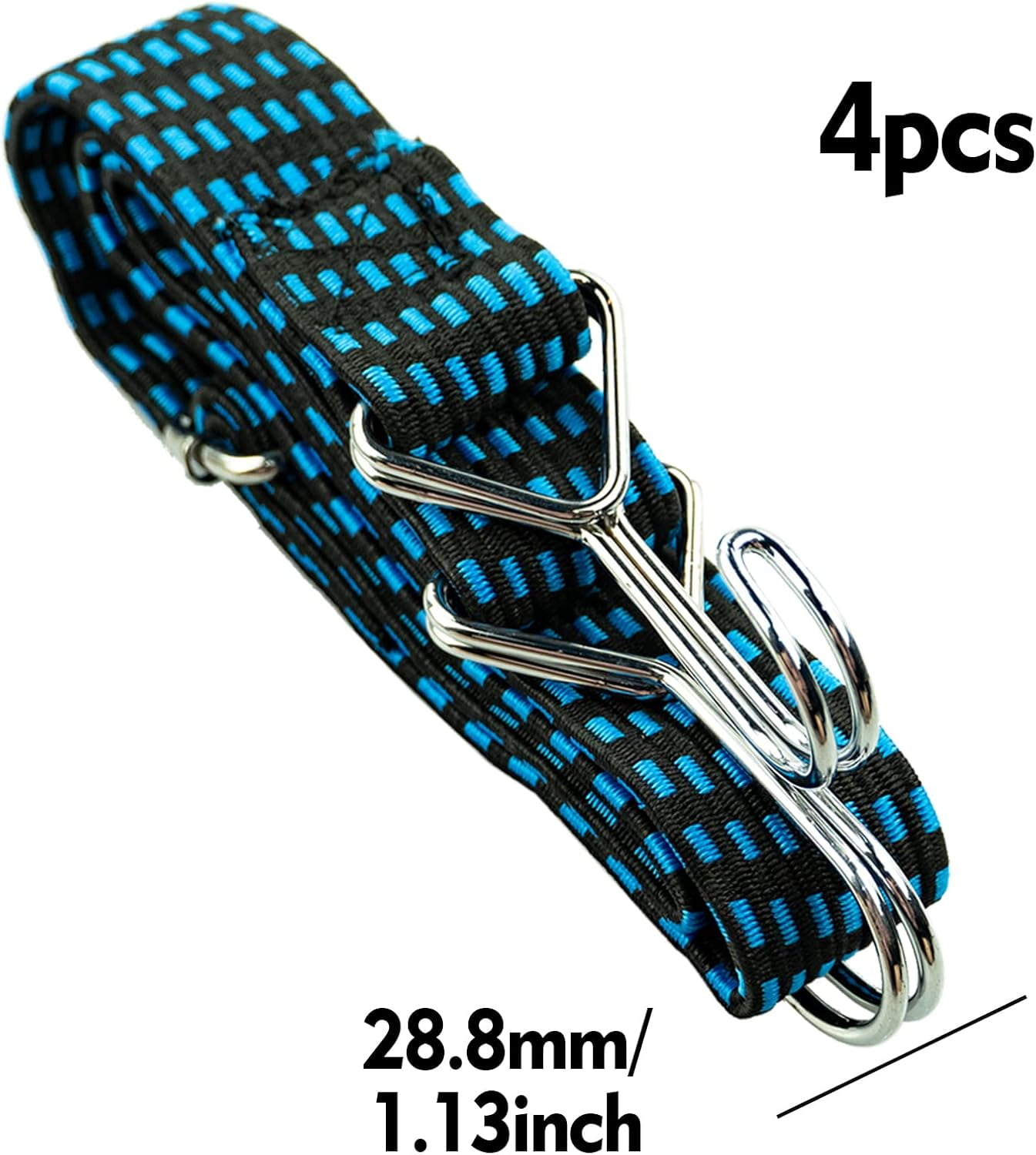 Adjustable Flat Bungee Cords With Hooks, Bungee Straps With Anti-Rust Metal Buckle For Bike Mountain Luggage Rope Latex Heavy Duty Straps Elastic (4 Pack 1M Blue)