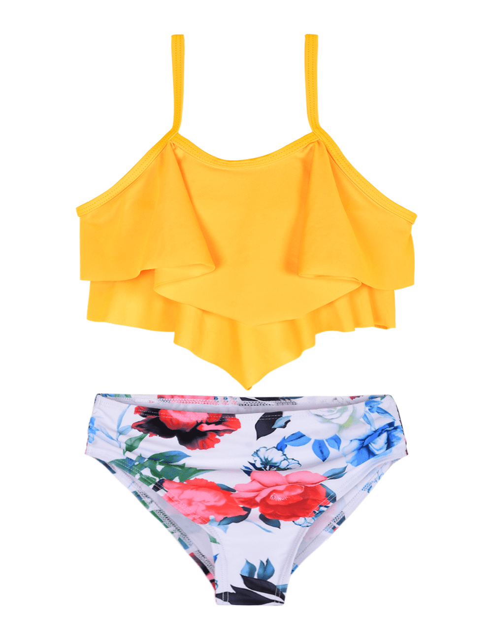 Hilor Girl's Bikini Set Flounce Two Piece Swimsuits Kids Ruffled Monokini Bathing Suits 