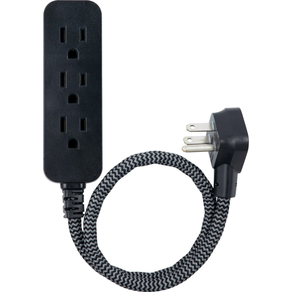 GE 3Outlet Power Strip, 6 Inch Extension Cord, Mini Cord, Black, 45191