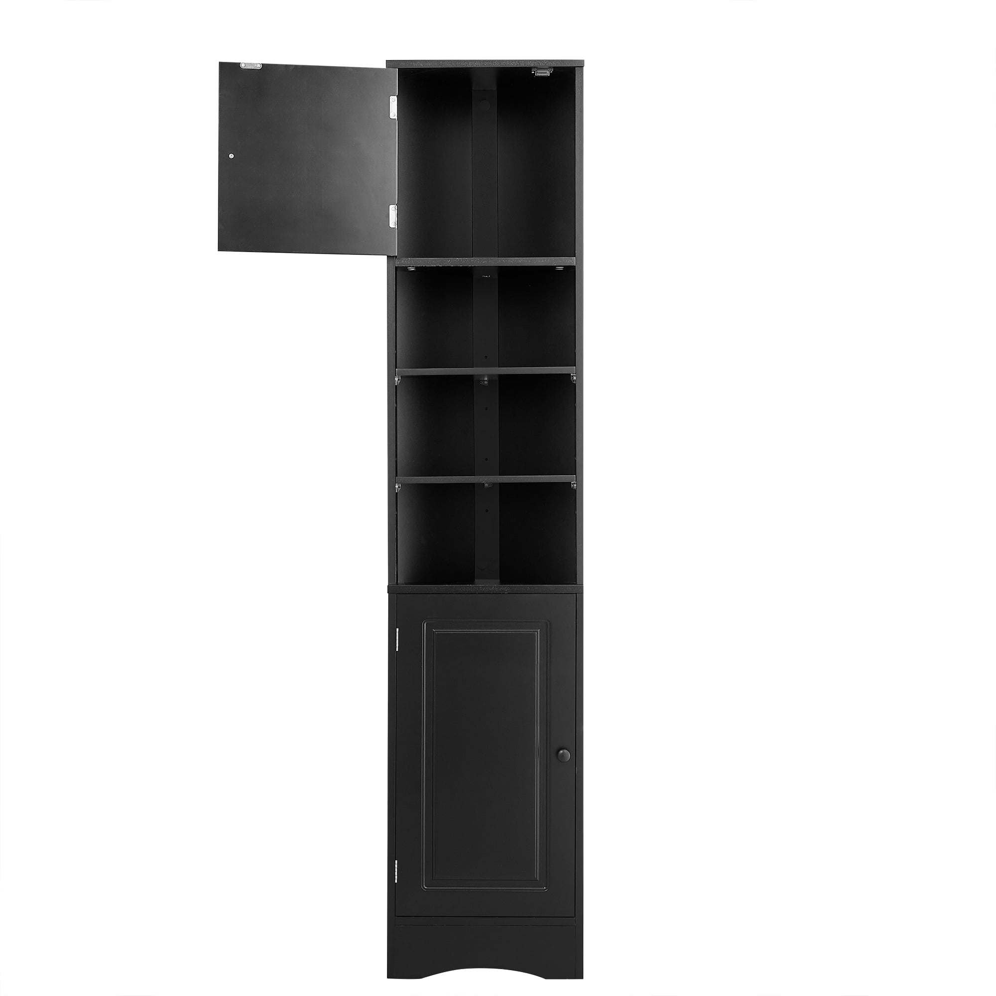 Multi-Functional Corner Cabinet Tall Bathroom Storage Cabinet with Two Doors and Adjustable Shelves, Open Shelf, Black