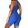 thumbnail image 3 of Women's Two Piece Casual Workout Sets Athletic Solid Color Summer Yoga Outfit 2 Piece Racerback Crop Top And High Waist Biker Shorts Tight Fit Gym Wear For Fitness Running, 3 of 5