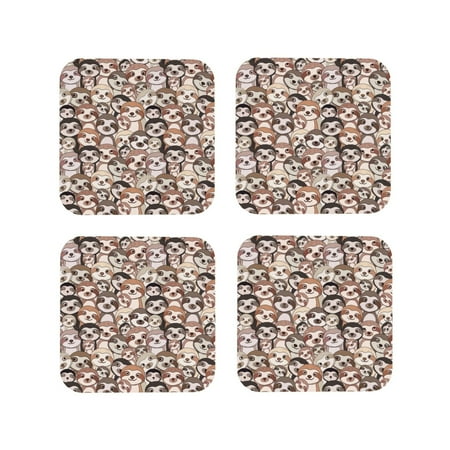 

KLL Drink Coasters Set Square of 4 PU Leather Absorbent Coasters Set Decorative Coffee Cup Coasters Housewarming Gift for Home Decor-Brown Sloth