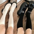 thumbnail image 2 of Japanese Preppy Style Women Knee High Socks Sweet Milky White Black Vertical Striped Solid Color Student Uniform Thin Slim Calf Stockings, 2 of 16