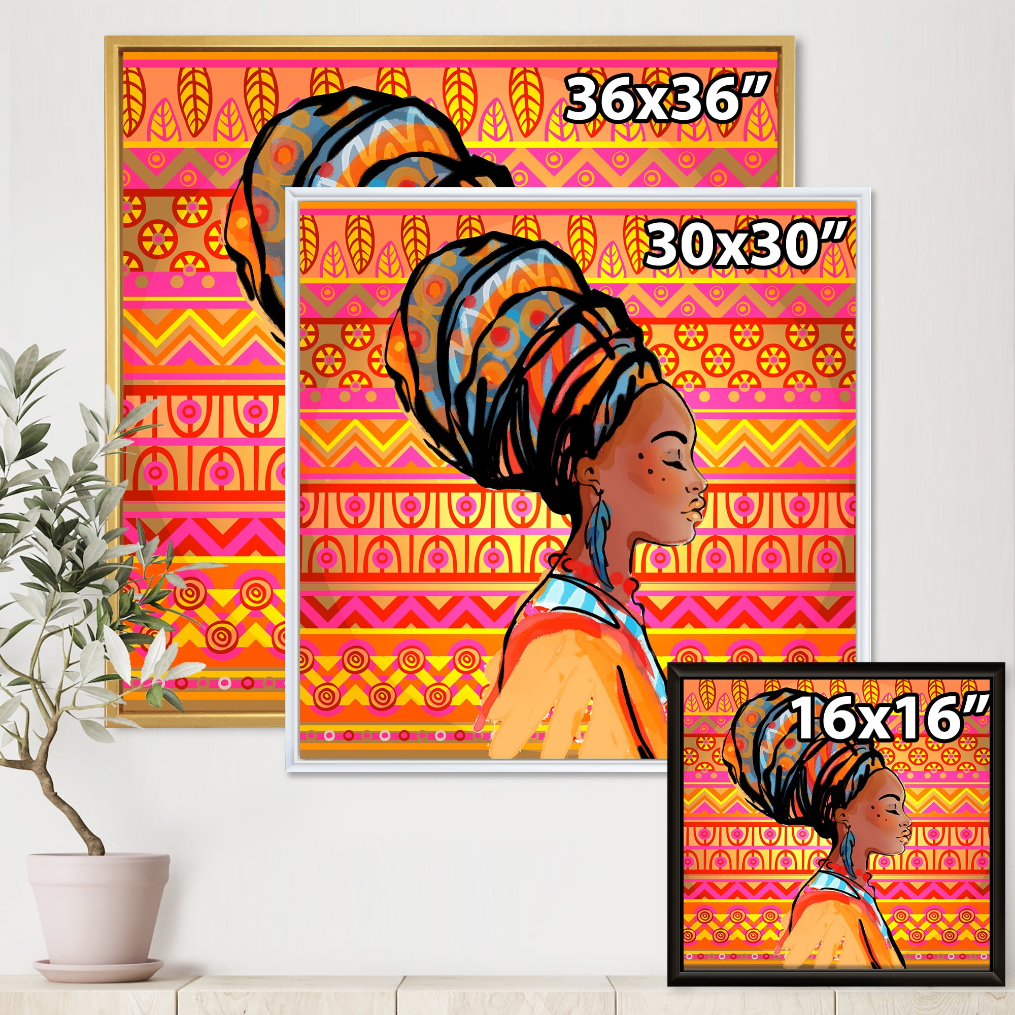Designart 'Portrait of African American Woman With Turban I' Modern Framed Canvas Wall Art Print