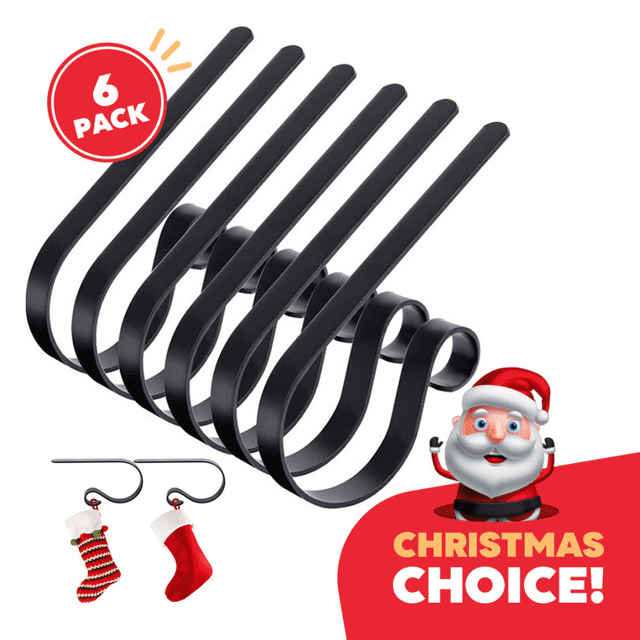 Christmas Stocking Holders for Mantle, Black Set of 6, Lightweight