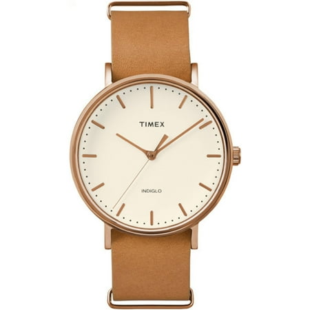 Timex Unisex Fairfield 41 Watch, Brown Leather Slip-Thru Strap