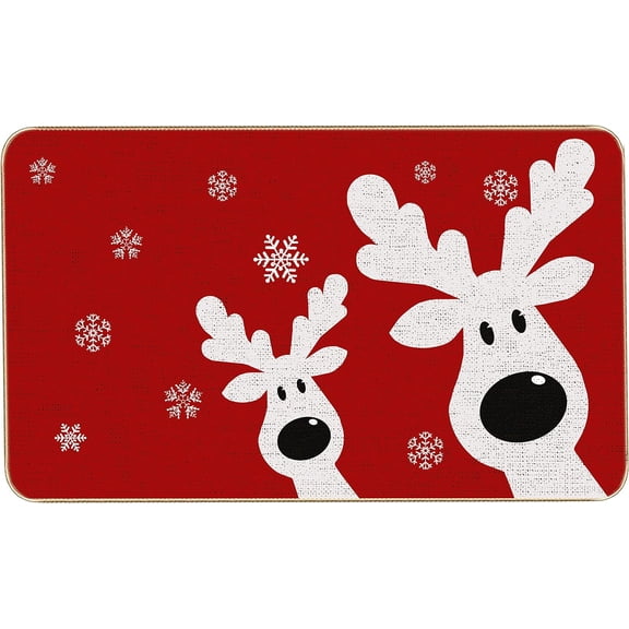Peeking Reindeer Christmas Doormat Outdoor Entrance Red Christmas Rugs for Outdoor Welcome Mats for Front Door, Indoor Christmas Mat Non Slip Doormat Indoor or Outdoor for Home Decor, 30 X 17 Inch
