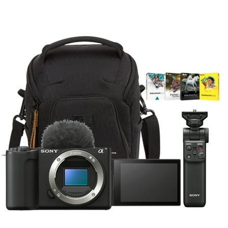 Sony Alpha ZV-E10 II Content Creators Camera with APS-C Mirrorless Lens and Lens Kit (Black) Bundle with Creator Accessory Kit Wireless Shooting Grip, Bundle of 4 Softwares, and Camera Bag (4 Items)