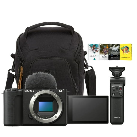 Sony Alpha ZV-E10 II Content Creators Camera with APS-C Mirrorless Lens and Lens Kit (Black) Bundle with Creator Accessory Kit Wireless Shooting Grip, Bundle of 4 Softwares, and Camera Bag (4 Items)