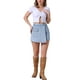 thumbnail image 2 of INSPIRAR CHIC Pantalones Cortos de Mezclilla para Mujeres Cargo Falsos de Cintura Alta Mini Shorts S Azul Claro, 2 of 6