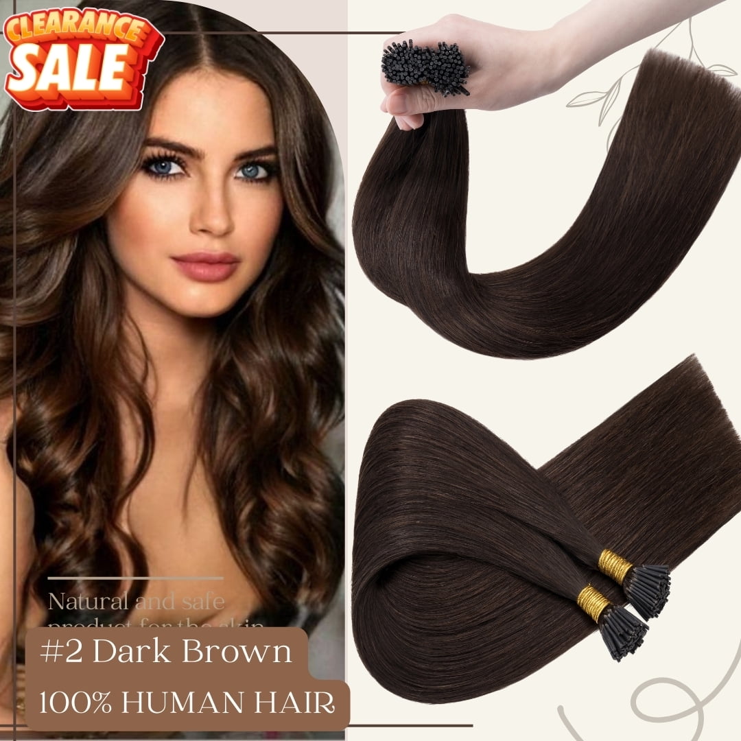 Benehair 100% Real Remy Human Hair Extensions 1g I Tip Hair Pre Bonded Stick Tip Micro Ring Beans Women Straight Brown 100g