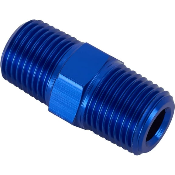 Threaded Male Pipe Nipple Coupler Fitting, 1/8 Inch NPT, Blue Anodized