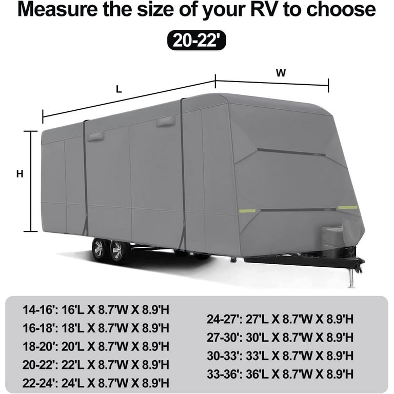 Waterproof Travel Trailer RV Cover For Camper 18'-33'ft 20'-27' 6 Size W/  Zipper