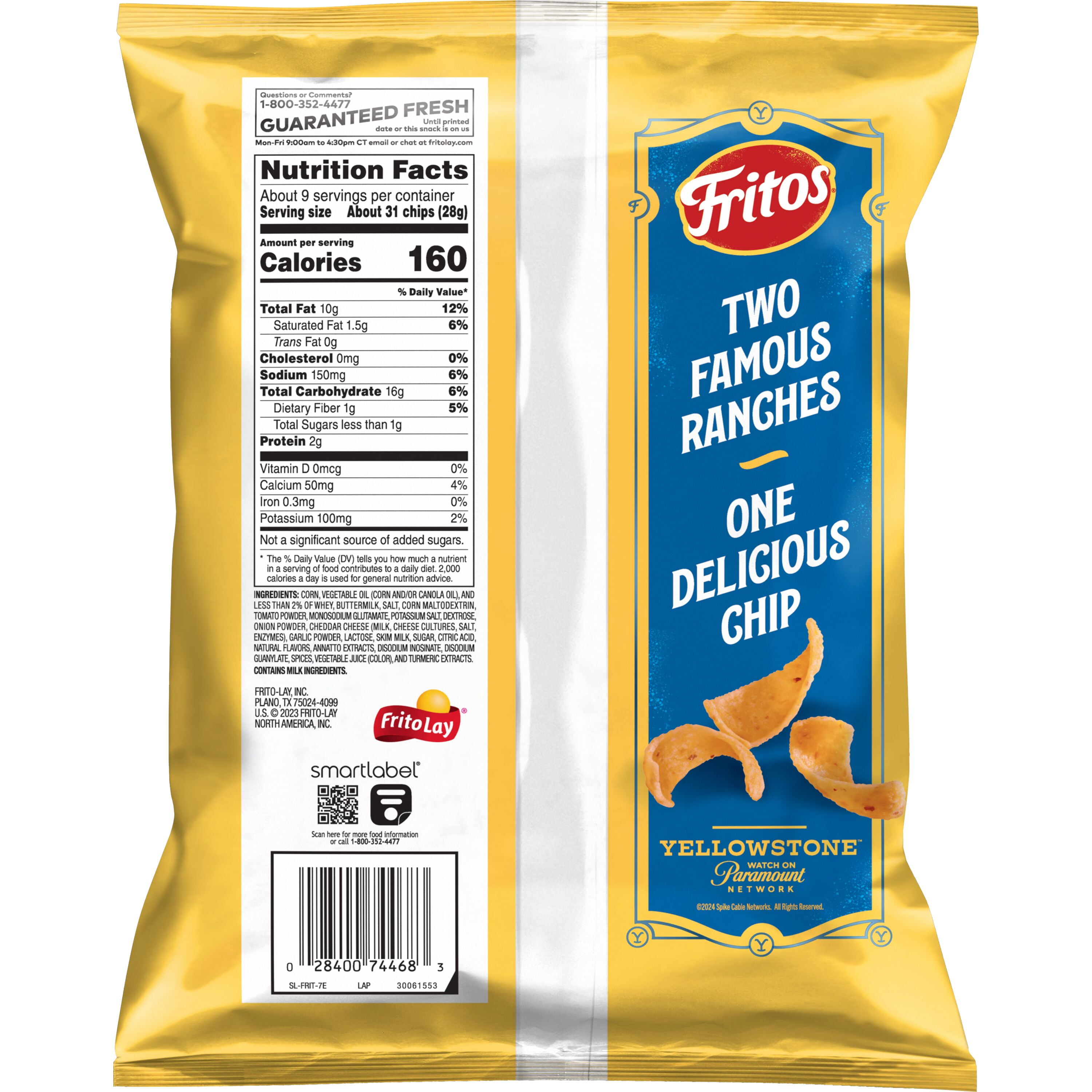 Fritos Yellowstone Ranch Flavored Corn Snack Chips, 9.25 oz Bag