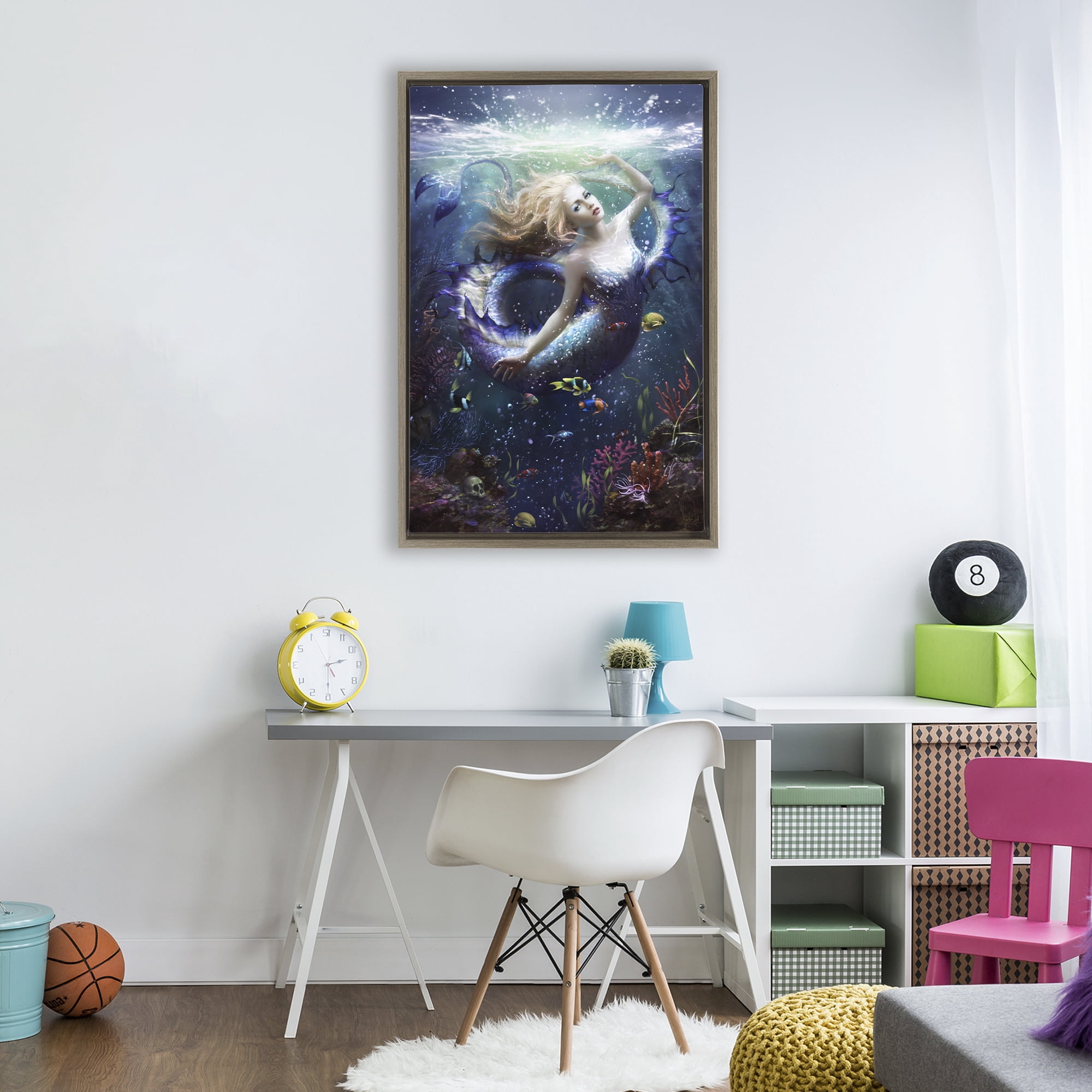 Stupell Industries Deep Sea Mermaid Brown Framed Floater Canvas Wall Art, design by Melanie Delon