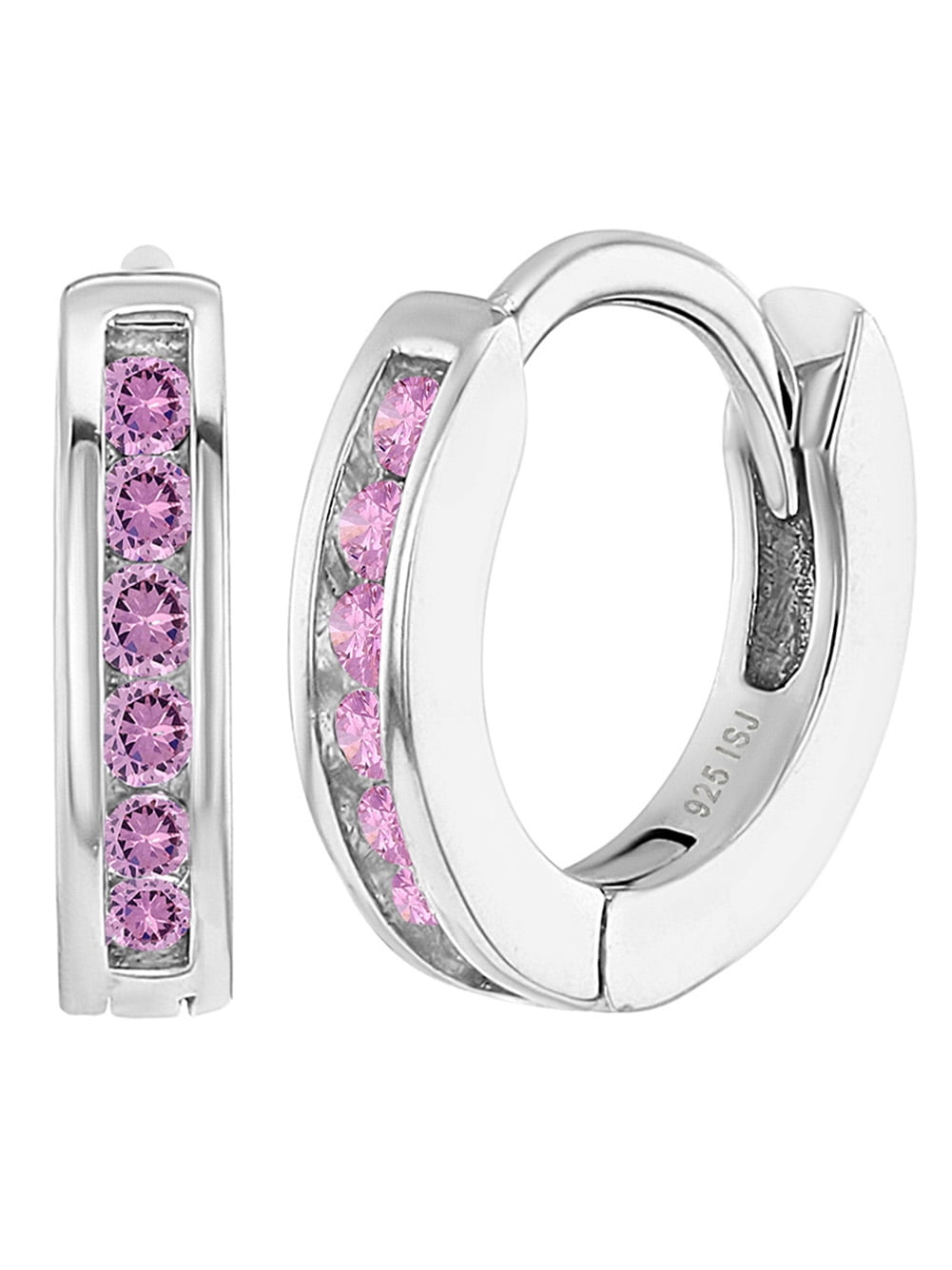 925 Sterling Silver Pink Enamel Flower Hoop Huggie Earrings for Girls 0.39" 