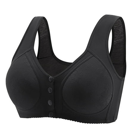 nerohusy Women Lace Bra No Wire Womens Daisy Bra Front Closure Sports Bras Beauty Back Full Coverage Comfort Easy Close Bra Front Buckle Corset Black XXXXXL
