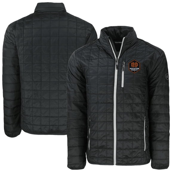 Men's-Cutter & Buck  Black Houston Dynamo FC Big & Tall Rainier PrimaLoft Eco Insulated Full-Zip Puffer Jacket
