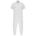 thumbnail image 3 of YONGHS Mens Zipper Coverall Jumpsuits One Piece Short Sleeve Warehouse Garages Workerwear Suit White M, 3 of 7