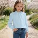 thumbnail image 4 of Crop Top Camisas de Manga Larga para las Mujeres Color Sólido Fleece Elástico de Manga Larga Puño Plegado Cuello Dulce Y Adorable Camisas de Niños para Niños Camisas de Manga Larga para Niños, 4 of 6